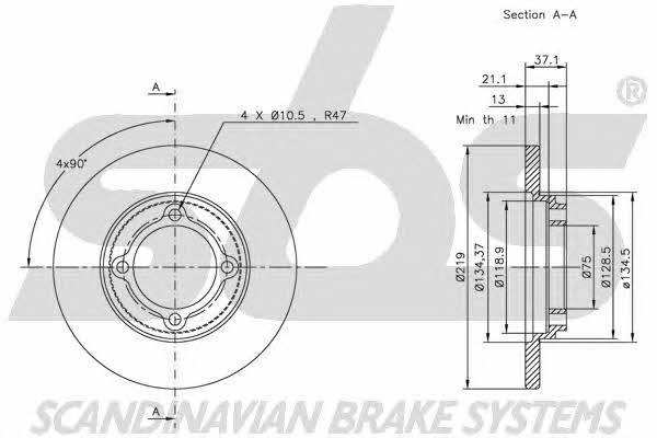 SBS 1815203236 Unventilated front brake disc 1815203236