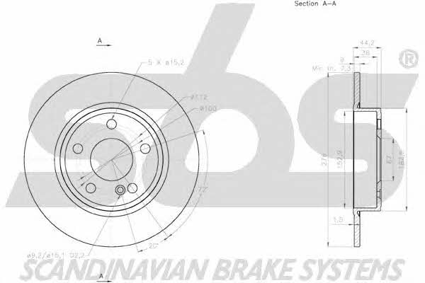 SBS 18152033113 Rear brake disc, non-ventilated 18152033113