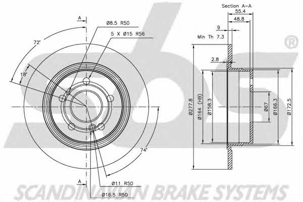 SBS 1815203320 Rear brake disc, non-ventilated 1815203320