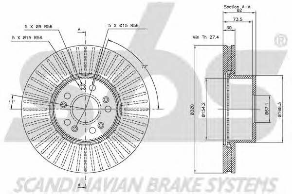 SBS 1815203329 Front brake disc ventilated 1815203329