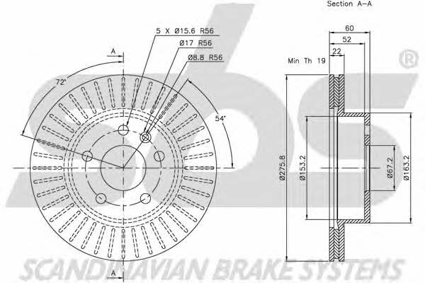 SBS 1815203335 Front brake disc ventilated 1815203335