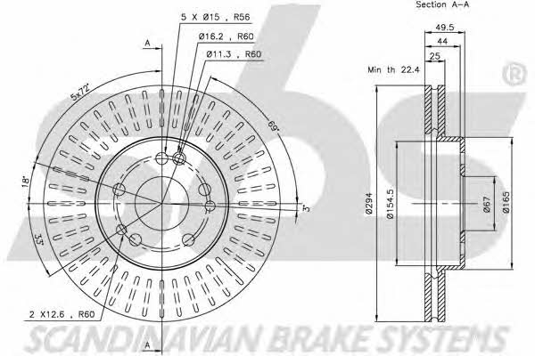 SBS 1815203338 Front brake disc ventilated 1815203338