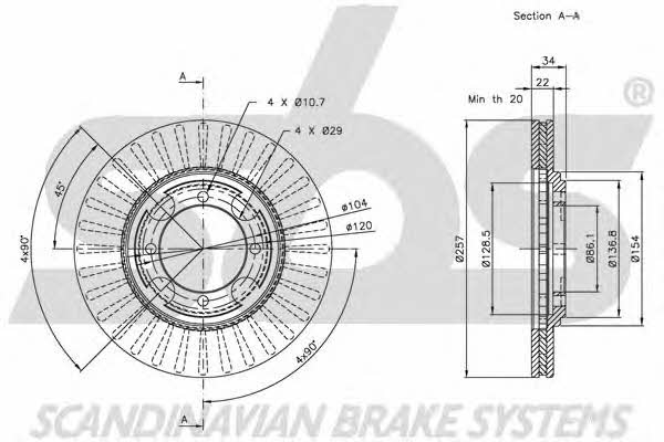 SBS 1815203401 Front brake disc ventilated 1815203401