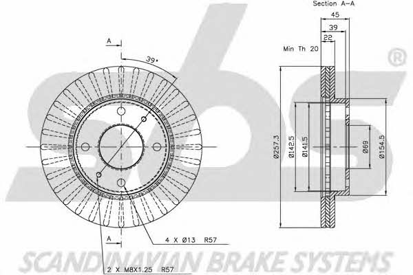 SBS 1815203403 Front brake disc ventilated 1815203403