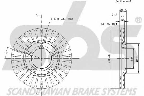 SBS 1815203404 Front brake disc ventilated 1815203404