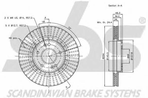 SBS 1815203415 Front brake disc ventilated 1815203415