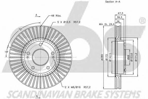SBS 1815203423 Front brake disc ventilated 1815203423