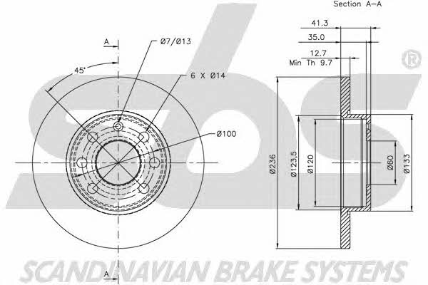 SBS 1815203606 Unventilated front brake disc 1815203606