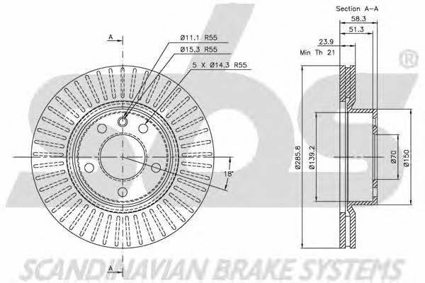 SBS 1815203620 Front brake disc ventilated 1815203620