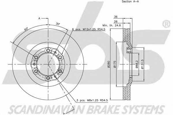SBS 1815203628 Front brake disc ventilated 1815203628