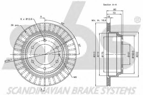 SBS 1815203635 Rear ventilated brake disc 1815203635