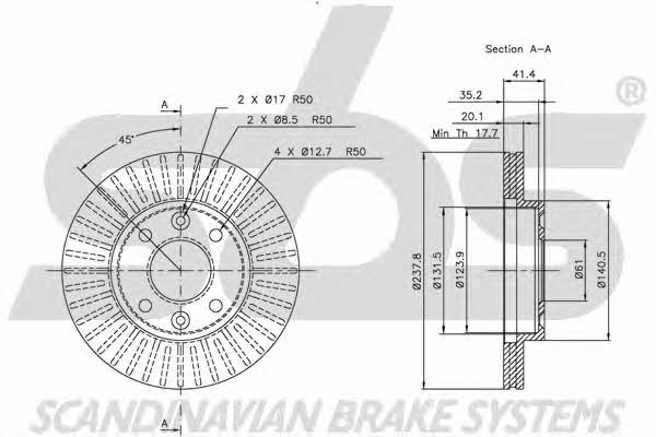 SBS 1815203909 Front brake disc ventilated 1815203909