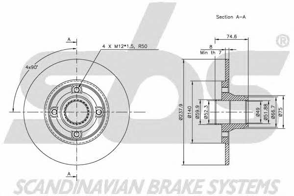 SBS 1815203916 Rear brake disc, non-ventilated 1815203916