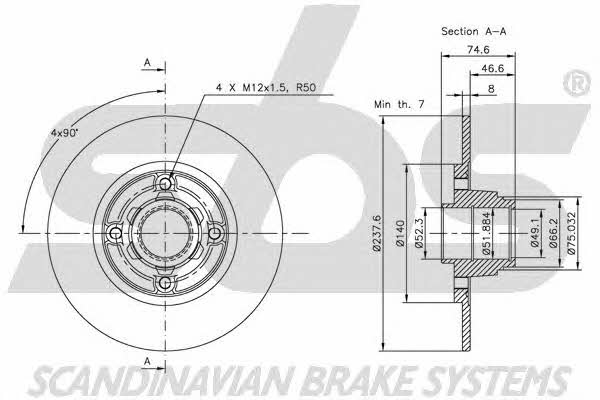 SBS 1815203918 Rear brake disc, non-ventilated 1815203918