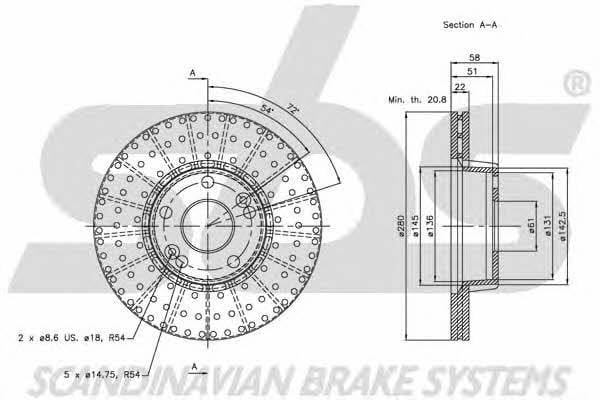 SBS 1815203921 Front brake disc ventilated 1815203921