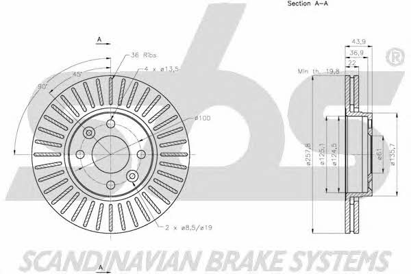 SBS 1815203992 Front brake disc ventilated 1815203992