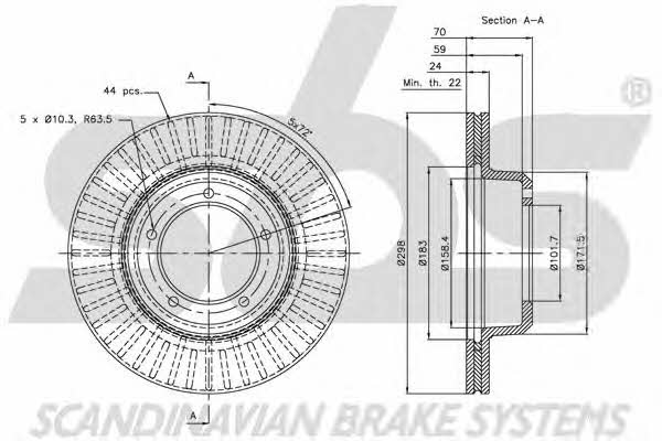 SBS 1815204003 Front brake disc ventilated 1815204003