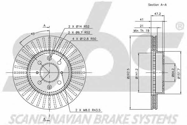 SBS 1815204007 Front brake disc ventilated 1815204007