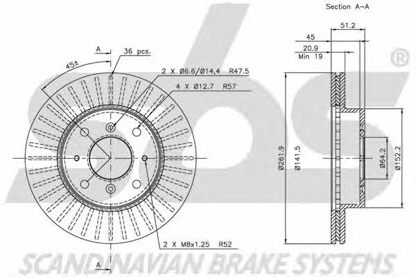 SBS 1815204009 Front brake disc ventilated 1815204009