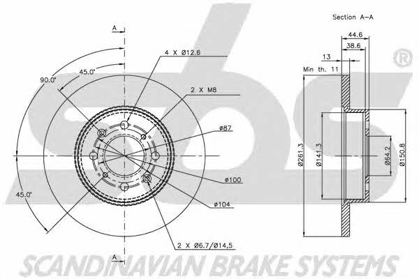 SBS 1815204012 Unventilated front brake disc 1815204012