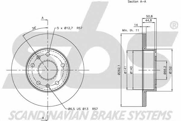 SBS 1815204014 Unventilated front brake disc 1815204014
