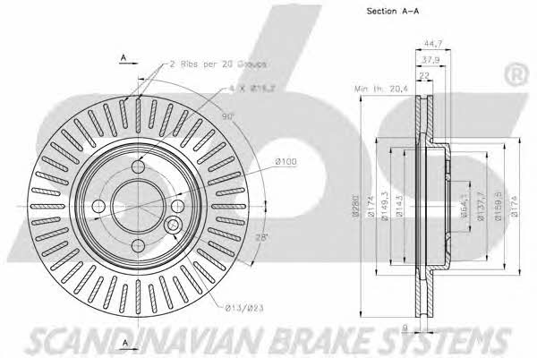 SBS 1815204034 Front brake disc ventilated 1815204034