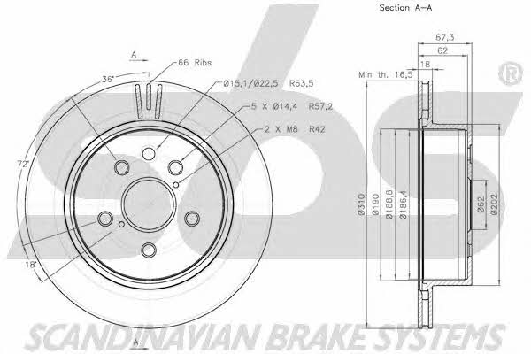 SBS 18152045106 Rear ventilated brake disc 18152045106