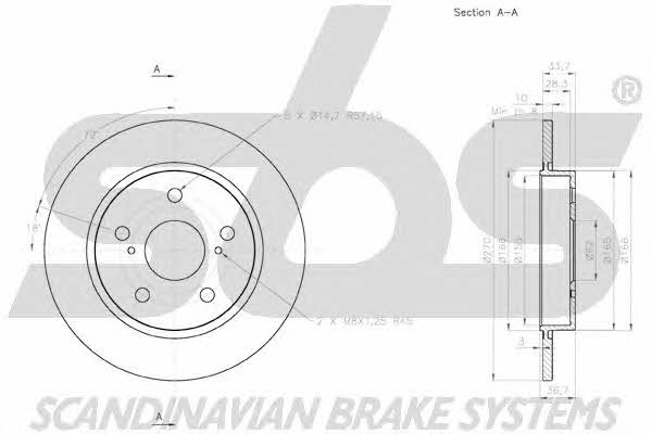 SBS 18152045123 Rear brake disc, non-ventilated 18152045123