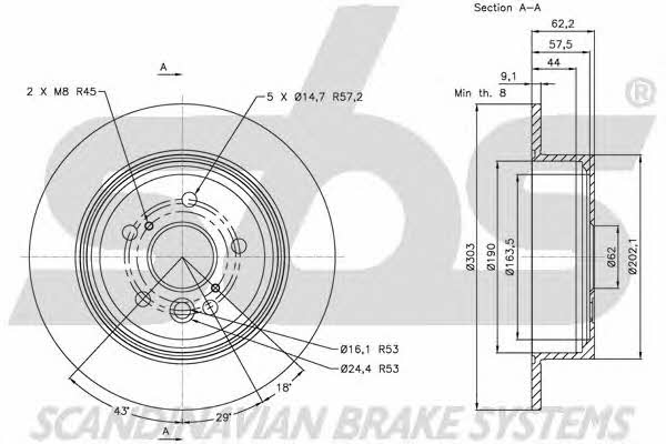 SBS 1815204574 Rear brake disc, non-ventilated 1815204574