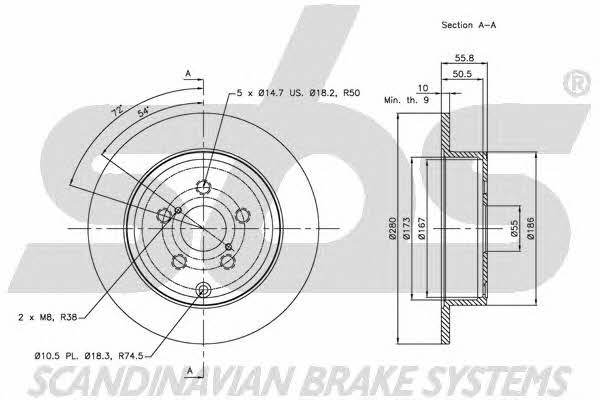 SBS 1815204589 Rear brake disc, non-ventilated 1815204589