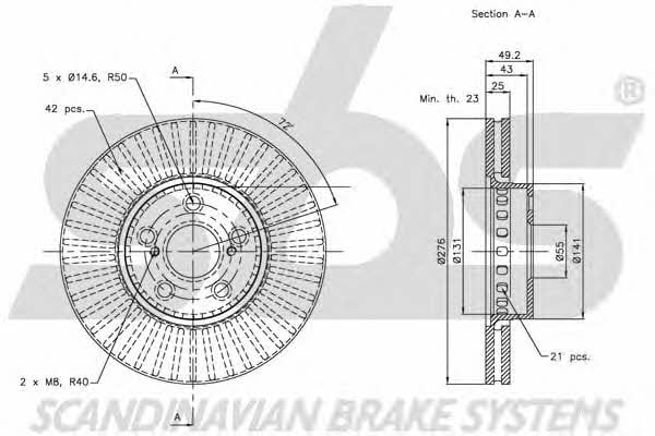 SBS 1815204595 Front brake disc ventilated 1815204595