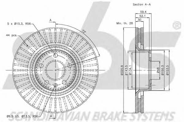 SBS 18152047100 Front brake disc ventilated 18152047100