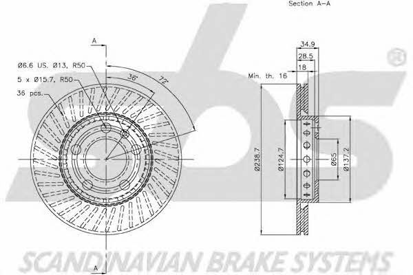 SBS 18152047101 Front brake disc ventilated 18152047101