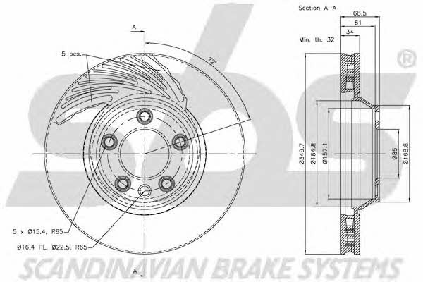 SBS 18152047105 Front brake disc ventilated 18152047105