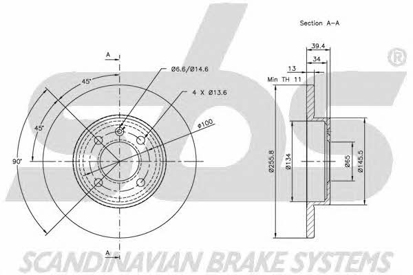 SBS 1815204728 Unventilated front brake disc 1815204728