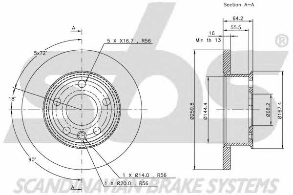 SBS 1815204732 Unventilated front brake disc 1815204732