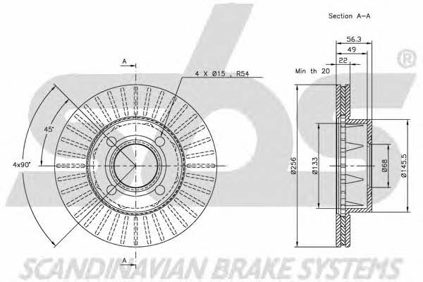 SBS 1815204738 Front brake disc ventilated 1815204738