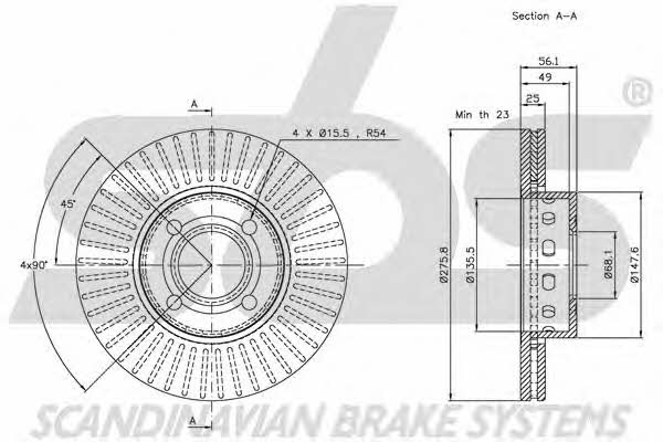 SBS 1815204739 Front brake disc ventilated 1815204739