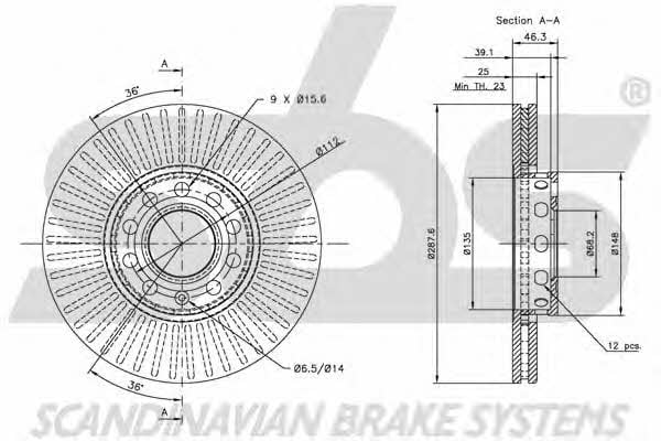 SBS 1815204743 Front brake disc ventilated 1815204743