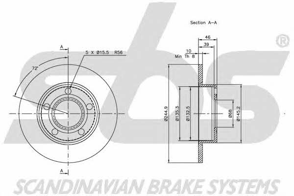 SBS 1815204747 Rear brake disc, non-ventilated 1815204747