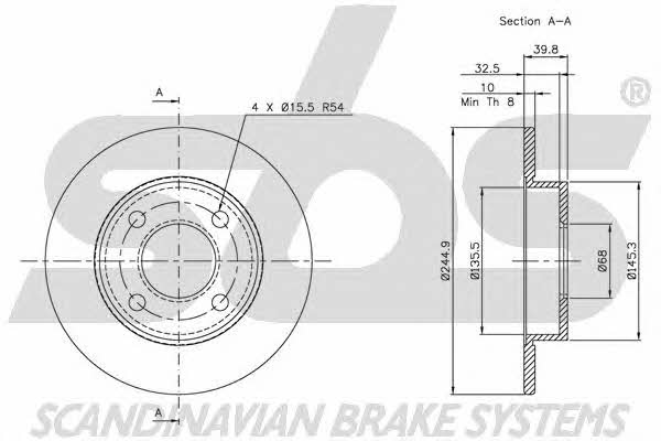SBS 1815204748 Rear brake disc, non-ventilated 1815204748