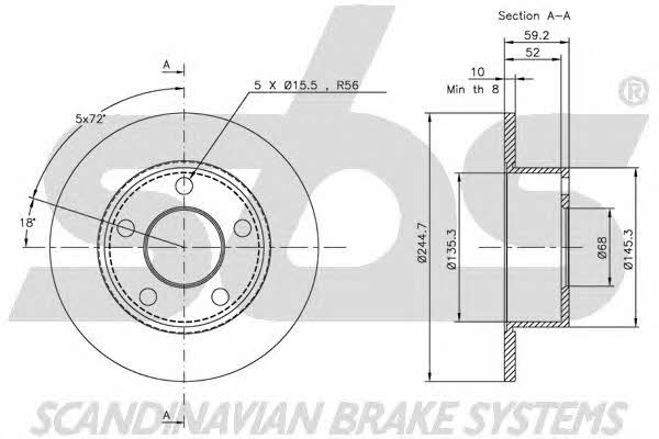 SBS 1815204749 Rear brake disc, non-ventilated 1815204749