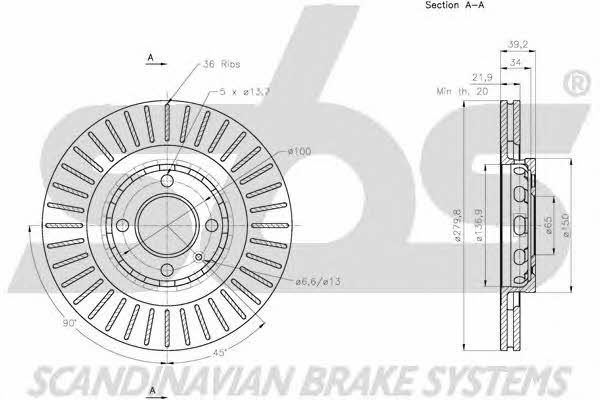 SBS 1815204755 Front brake disc ventilated 1815204755