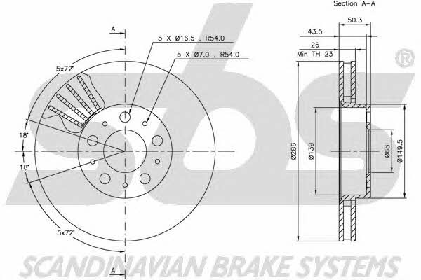 SBS 1815204841 Front brake disc ventilated 1815204841