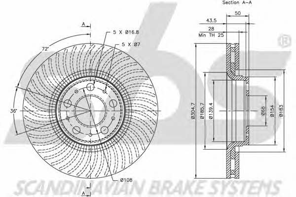 SBS 1815204842 Front brake disc ventilated 1815204842