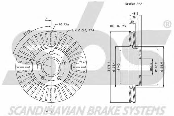 SBS 1815204848 Front brake disc ventilated 1815204848
