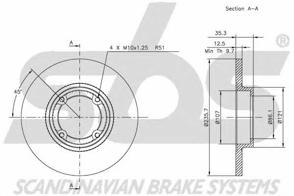 SBS 1815205001 Unventilated front brake disc 1815205001