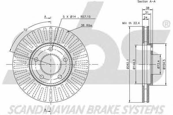 SBS 1815209302 Front brake disc ventilated 1815209302