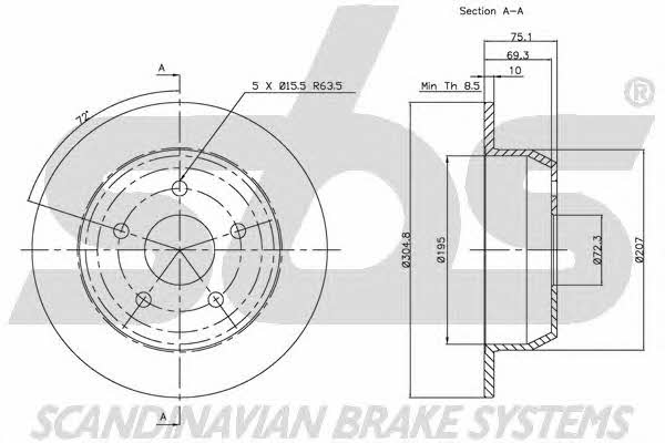 SBS 1815209304 Rear brake disc, non-ventilated 1815209304