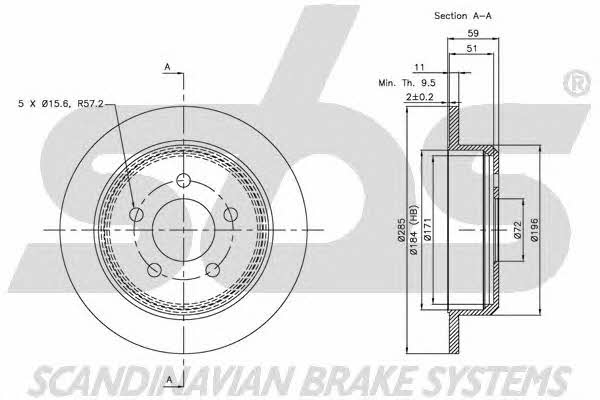 SBS 1815209307 Rear brake disc, non-ventilated 1815209307
